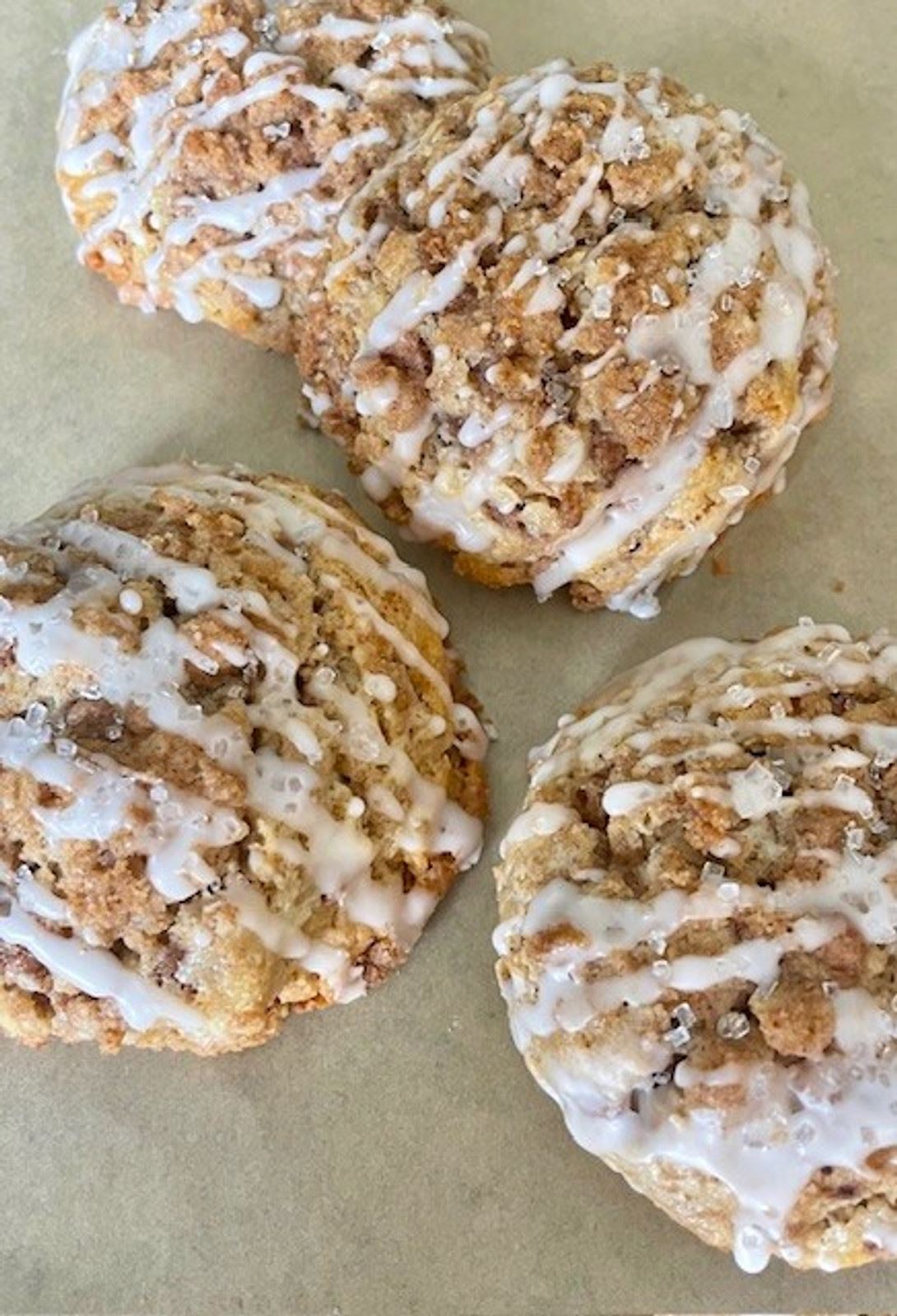 Cinnamon crunch scones with icing drizzle