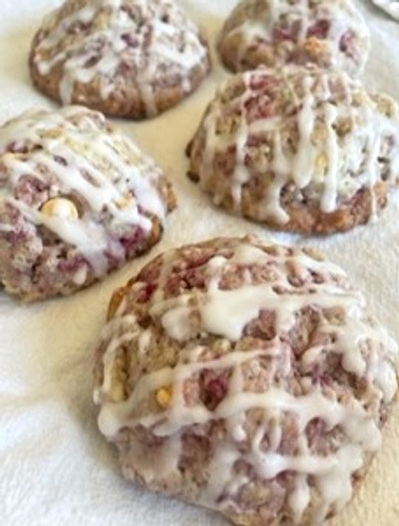 Raspberry white chocolate scones