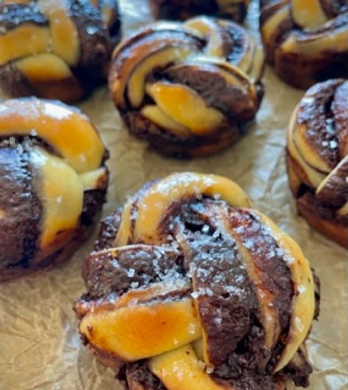 Chocolate babka buns with braided swirls